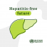 Hepatitis-free logo from World Health Organization (WHO) featuring a green designed liver