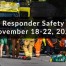 image of first responders at a crash scene with an emergency vehicle and the text that say First Responder Safety November 18-22, 2024