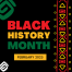 African pattern design frames the words "Black History Month, February 2025"