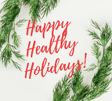 pine leaves that look like a wreath and the words happy healthy holidays in the center