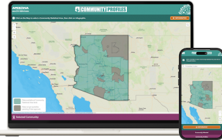 image of a screenshot from the community profiles map of Arizona. This is a small preview of the imagery and data that can be accessed here.
